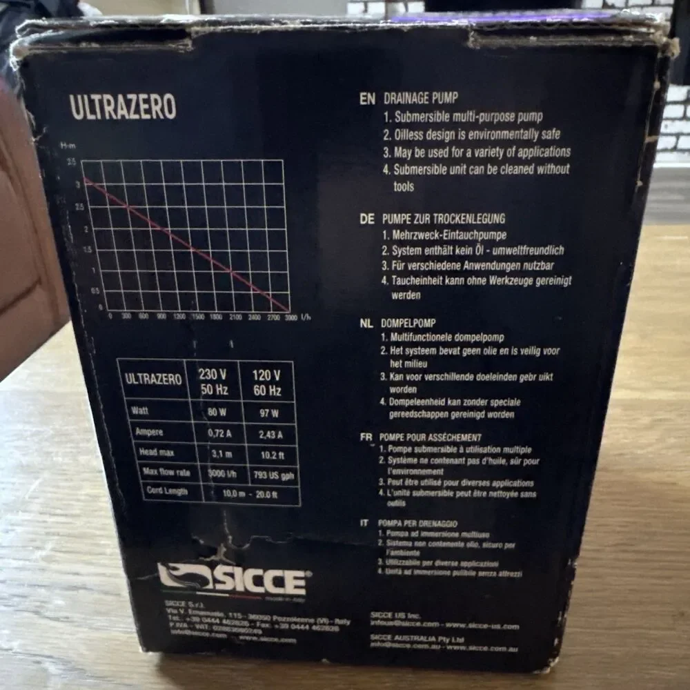 (OPEN BOX) SICCE Ultra Zero 793 GPH Multi-Purpose Water Pump